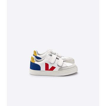 Veja V-12 LEATHER Sneakers Kinderen White/Red/Blue | BE 881HAP